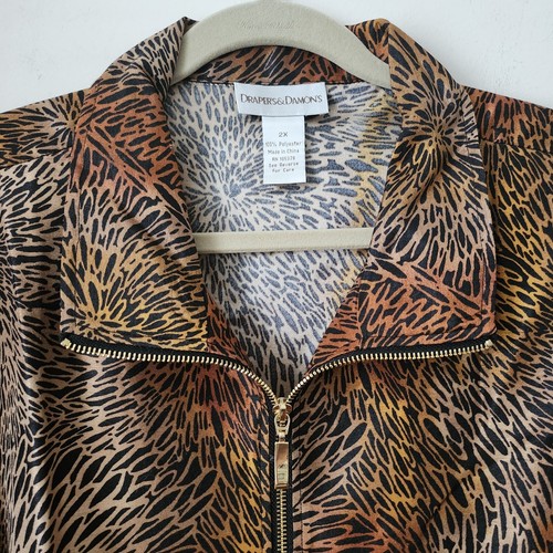 NIP/NEW Drapers & Damon's Animal Leopard Print Zippered Jacket 2X 100% Polyester - Picture 7 of 19
