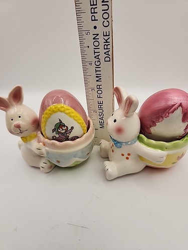 Lote de 2 conejitos de Pascua de cerámica con huevos decorados - Imagen 14 de 14