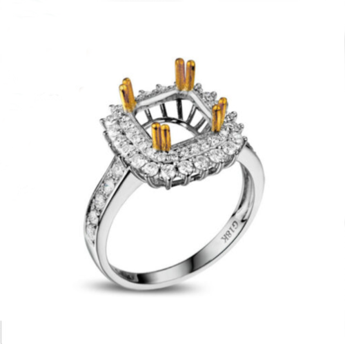 Cushion Cut 8x8mm 14K White&Yellow Gold Diamond Semi Mount Ring Prong Setting - Picture 3 of 6