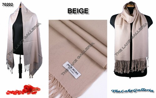 Beige Classic Soft Real 100% Pure Wool Pashmina Shawl Wrap Scarf Quality New - Picture 2 of 3