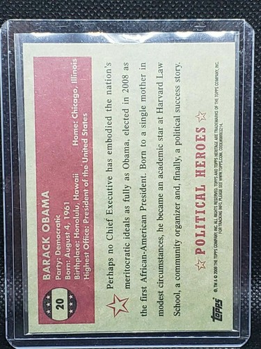 Presidente Barack Obama 2009 Topps American Heritage Heroes #20 Black American - Imagen 2 de 2
