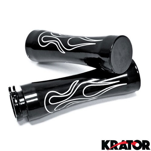 CUSTOM ENGRAVED FLAME CUSTOM BLACK GRIP HANDLEBAR HAND GRIPS For YAMAHA HONDA 1" - Picture 2 of 2
