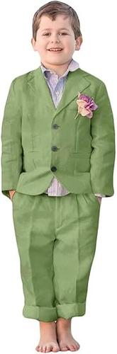 Boys Linen Suit 2 Piece Boys Summer Beach Suit Kids Wedding Tuxedo Blazer Set - Picture 20 of 20