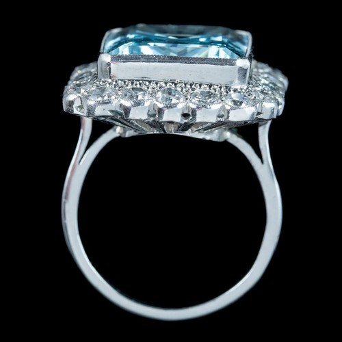 5Ct Emerald Cut Aquamarine & Diamond Halo Engagement Ring 14K White Gold Finish - Picture 5 of 8