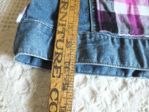Upcycled Repurposed Denim Jacket MUDD Girls Size 7 Handmade Flowers Pink Insets - Picture 3 of 7