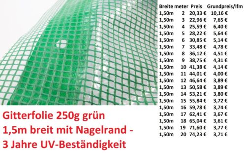 Gitterfolie 250g grün 1,50 m breit mit Nagelrand 3 Jahre UV-Beständigkeit - Bild 1 von 6
