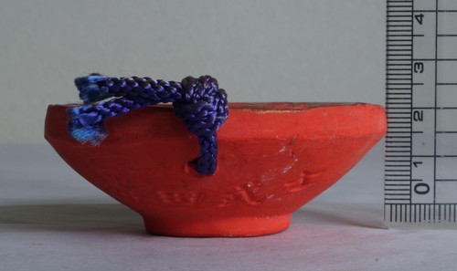 Japanese Old Clay Bell Dorei : design Red Sake Cup Sakazuki of "Kurodabushi" - Picture 7 of 11