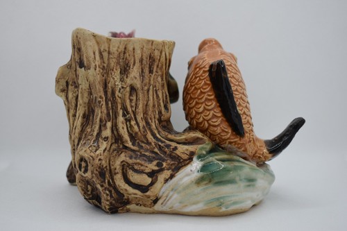 Vintage Ceramic Koi Gold Fish Tree Stump Planter Vase Water Lily - Picture 4 of 20