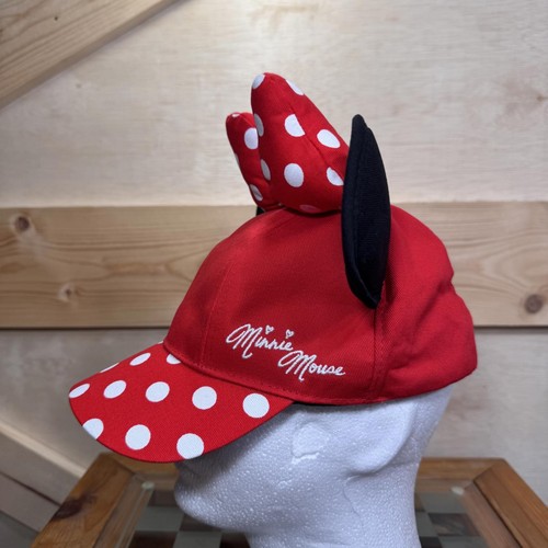 Disney Minnie Mouse Ears Hat Cap Snap Back Youth One Size Red Polka Dot Cotton - Picture 2 of 10