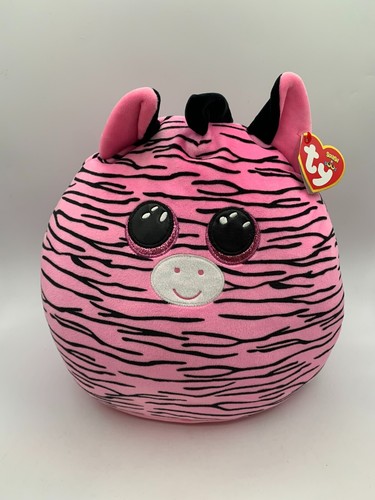 NEW TY Squish-A-Boos Pillow Soft Stuffed Toy ZOEY Pink Zebra 14" Tags Squishy