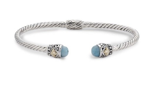 18K Gold 925 Sterling Silver Samuel B Hammered Bangle Bracelet Sienna Larimar - Picture 1 of 8