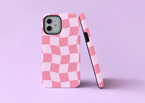 Wavy Checkered Brown Pink Check 2 in 1 Tough Phone Case/Cover For iPhone Samsung - Picture 15 of 16