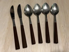 6 Woodwind Stainless w/Wooden Handles Japan 4 Spoons 2 Knives MCM