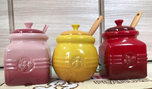 Le Creuset Jam Jar Honey Pot set of 3 with Silicone Spatula Spoon NO BOX - 第 1/10 張圖片