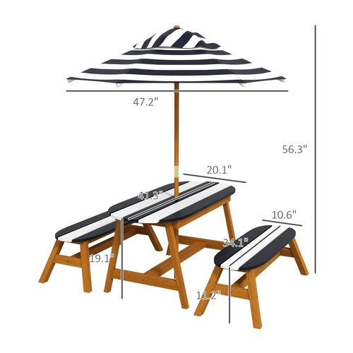 Kids Picnic Table Includes Two Benches and A Table with A Foldable Umbrella - Picture 2 of 8