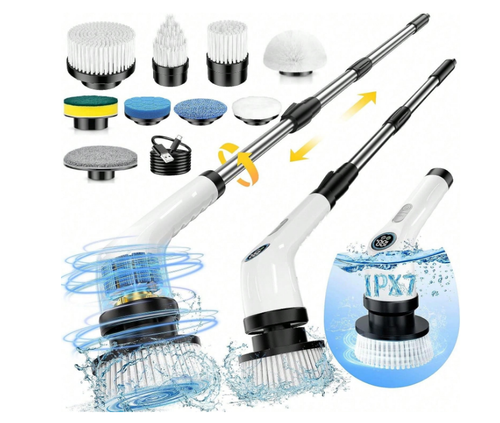 9 in 1 Electric Spin Scrubber Cordless Cleaning Brush Bathroom Rotating Scrubber