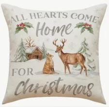 Deer Trees Winter Nordic Christmas Throw Pillow Cover Holiday Home Decor 18”