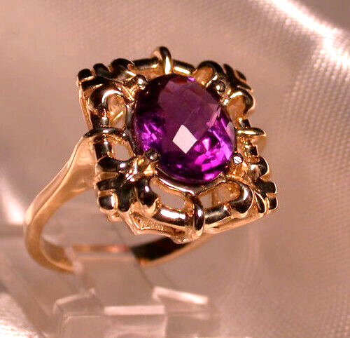 BEAUTIFUL DEEP PURPLE AMETHYST FILIGREE 14K Ring Sz.6.5 - Picture 1 of 5