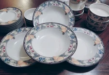 Set Of 4 Mikasa Intaglio Garden Harvest 9" Rimmed Soup Bowls CAC29 