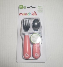 Munchkin Raise Toddler Fork  Spoon Set 12m Pink NEW 