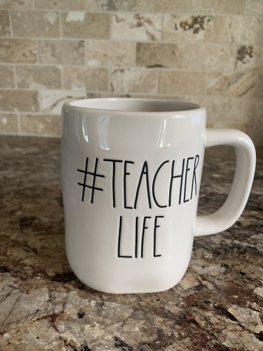 Rae Dunn #TEACHER LIFE Coffee Mug LL Ivory Magenta Artisan Collection 18 oz - Picture 2 of 12
