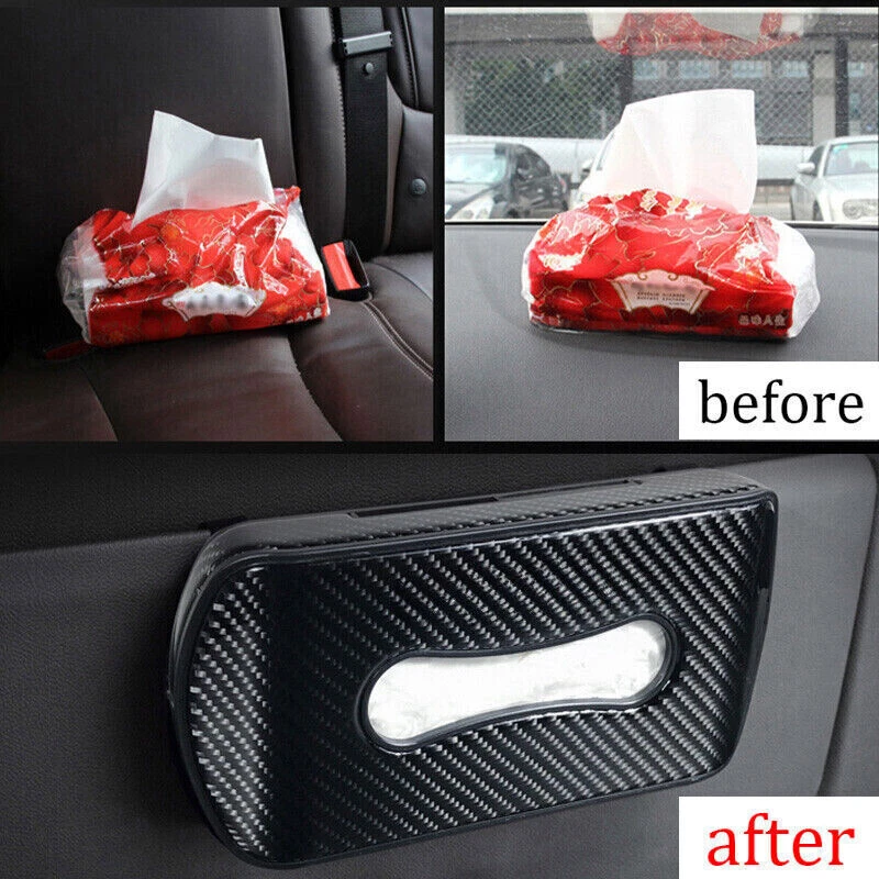 For Hyundai Sonata Carbon Fiber Car Sun Visor Tissue Box Case Napkin Clip Holder - Image 2 of 4