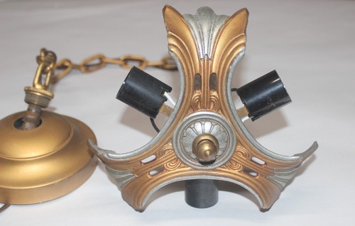 Vintage Art Deco 3 Leuchten Schirm Deckenleuchte Leuchte Kronleuchter - Bild 16 von 20