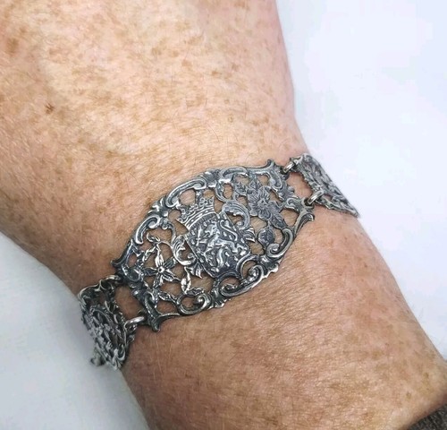 08K37 ANCIEN BRACELET FEMME EN ARGENT MASSIF BLASON SOUVENIR DES FLANDRES - Photo 12 sur 12