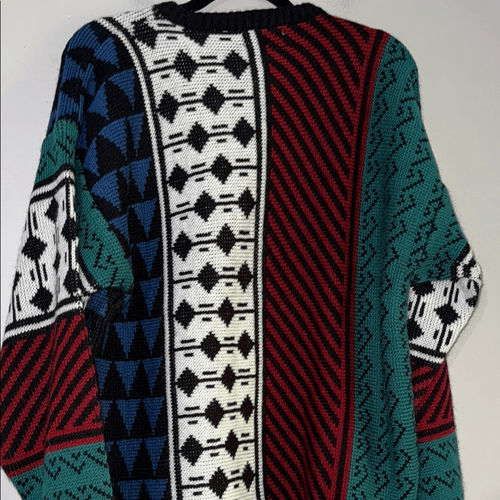 Gitano Crewneck Sweater Red and Green with Bold Patterns - Picture 12 of 14