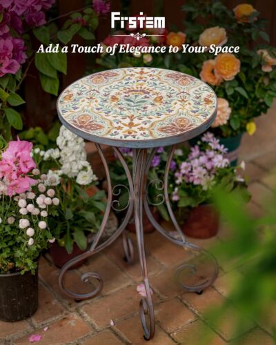Mosaic Patio Table & Plant Stand Outdoor Side Table Patio W/14" Ceramic Tile Top - Picture 4 of 11