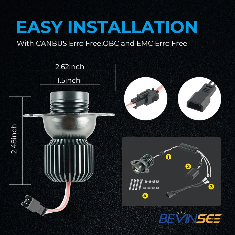 LED Angel Eyes Light H10W Marker Halo Bulbs Canbus Fit for BMW E90 E91 LCI 08-11 - Image 4 of 4