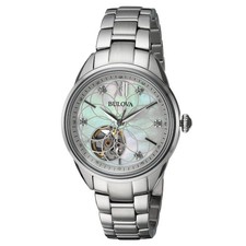 Bulova Women's Watch Sutton Diamond Open Heart MOP Dial Steel Bracelet 96P181