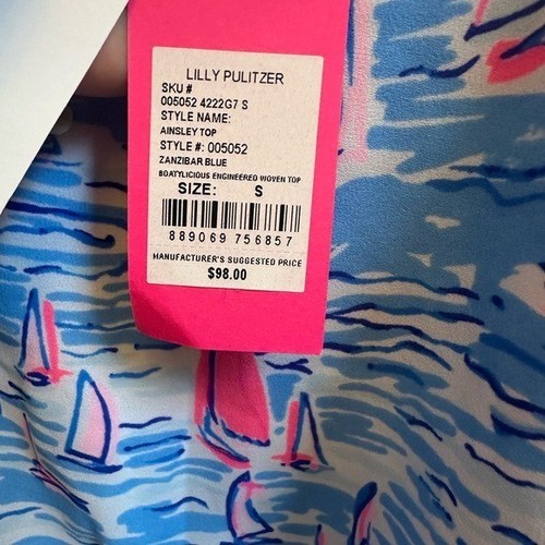 Lilly Pulitzer Ainsley Top Boatylicious Tropical Boat Print Tie Tank NWT Sz S - Imagen 8 de 13