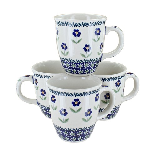 Blue Rose Polish Pottery Blue Daisy 4 Piece Mug Set