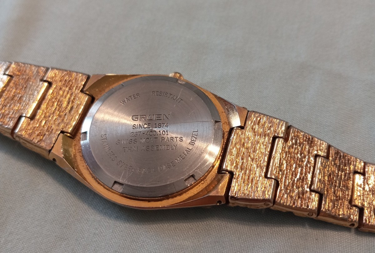 Vintage Gruen Diamond Women's Quartz Watch w/ Gold Nugget