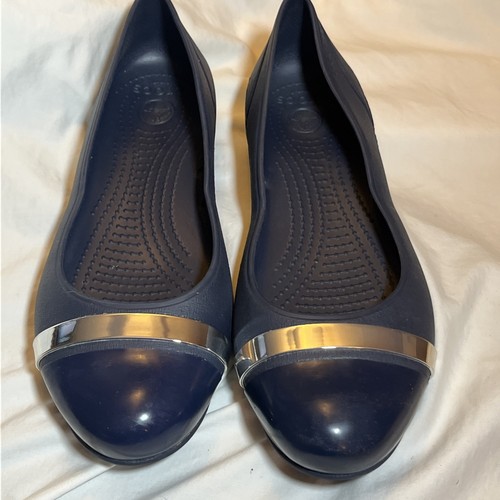 Zapatos Crocs Para Mujer Azul Marino Ballet Planos Talla 10 Bailarina Sin Cordones Puntera Zapatos - Imagen 2 de 8