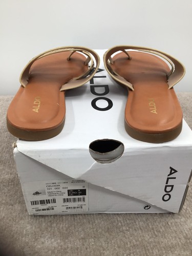 ALDO Celodia Flat Sandals Womens Size 9 Snakeskin Print Beige Strappy Slide New - Picture 6 of 6