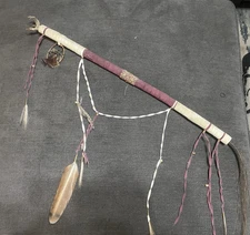 NATIVE AMERICAN INDIAN DANCE STICK CLAW WAR MEDICINE CLUB BEADED WAND ANTIQUE