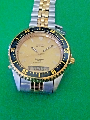 NOS Vintage Seiko Quartz Sports Alarm Chronograph Analog/Digital No Mvmt 42mm