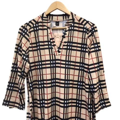 Top donna St Jubileens piccolo a quadri beige blu rosso - Foto 2 di 7