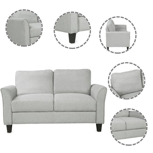 53.7 in. W Flared Arm Fabric Modern Double Seat Straight Sofa in Light Gray - Picture 5 of 9