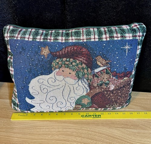Vintage Vicky Howard Christmas Santa 🎅 Tapestry Needlepoint Throw Pillow Xmas - Picture 8 of 24
