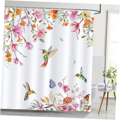 Hummingbird Shower Curtain, Watercolor 72"W x 72"L (Pack of 1) Bird&floral
