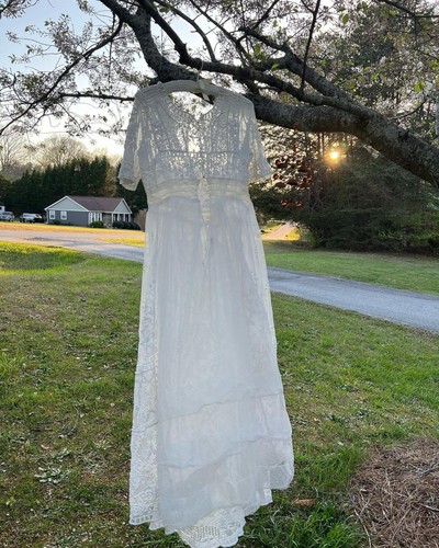 Antique Edwardian White Lawn Dress Garden Party 1880's-1900's 40” Bust Wedding - Picture 8 of 19