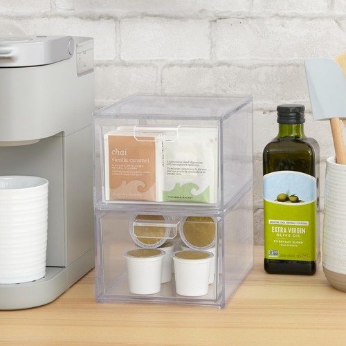 Audrey Stackable Clear Bin Plastic Organizer Drawers | 2 Piece Set | Organize... - Picture 7 of 8