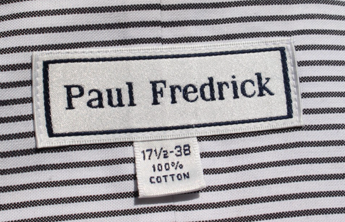 Paul Fredrick Dress Shirt Mens 17.5-38 White Dark Gray Stripes Classic No Iron - Picture 10 of 11