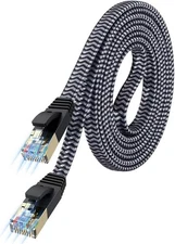 Cat 7 Ethernet Cable 15ft - Nylon Braided Flat High Speed Internet Cable LAN Cab