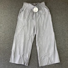 NWT ANRABESS Linen Blend Wide Leg Pants Women M Gray Cropped Elastic Waist Flowy