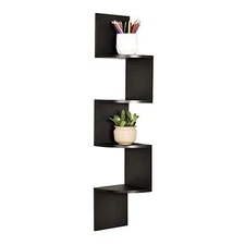 Zig Zag 4 Tiers Black Finished Floating Shelf,Wall Mounted Corner Wall Shelf ...