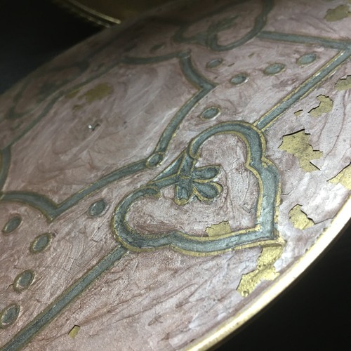 Vintage raro vassoio/supporto sottopiede base ottone massiccio e smaltato 9,5"P x2,5"H - Foto 9 di 13